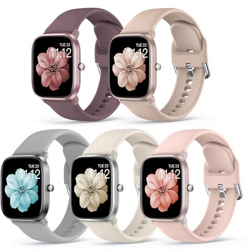 Higgs 5 Piezas Correa 20mm Compatible con Amazfit GTS/GTS 2(2Mini)/GTS 3/GTS 4 Mini Mujer Hombre, Correas Amazfit Bip S/Bip S Lite/Bip U/Bip U Pro, Pulsera Suave Silicona Deportiva, Rosa