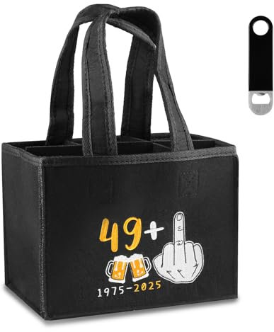 Belillpipi Geschenke 50 Geburtstag Mann Männerhandtasche Bier Flaschentasche mit Stickmuster, 1975 Geburtstagsgeschenk für Männer, Flaschenträger 6 flaschen mit Flaschenöffner, Schwarz Filz Handtasche