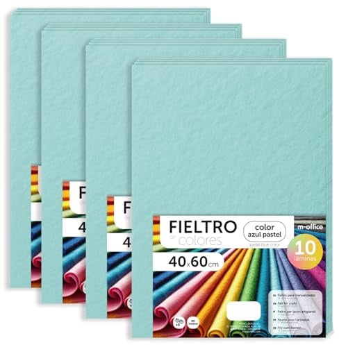 m-office Bastelfilz für DIY-Projekte, Filzplatten in bunten Farben, Weich und Flexibel, Material für Nähen und Patchwork Stoffe, Ideal Handarbeiten, Deko Kunsthandwerk, 20x30cm, (Pastellblau, 40 Stk)