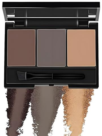 Augenbrauenpuder-Set mit abgewinkeltem Pinsel und Spiegel, mehrfarbige Palette für individuelle Augenbrauenfarben (Deep Espresso + Ash Taupe + Soft Caramel)