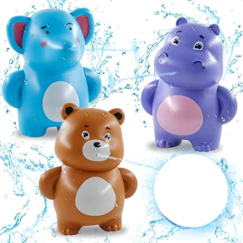 3 Stuck Wasserpistole Tiere für Kinder,Wasserspritzpistole 8-10 Meter für Kinder Erwachsene im Outdoor Garten Water Gun Wasserpistole mit großer,Wasserspritze Braunbär Nilpferd Elefant