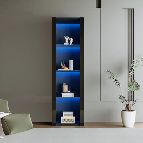 YuQozii Hochglanz-Vitrine, 3 Glasböden, 55 * 38 * 166 cm, Vitrinen, Standvitrinen, Hochschränke, Lagerschränke (Schwarz)