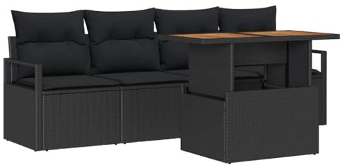 vidaXL Garten-Sofa-Set mit Speicher 5 pcs Schwarz Poly Rattan, Garten und Terrasse, modularer Sofa-Set, vielseitige Liege, stylische Möbel für entspannte Tage draußen