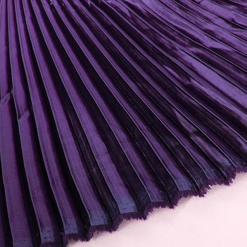Tessuto plissettato a strisce satinate lucide, per la realizzazione di vestiti, venduto al metro, larghezza 150 cm (viola)