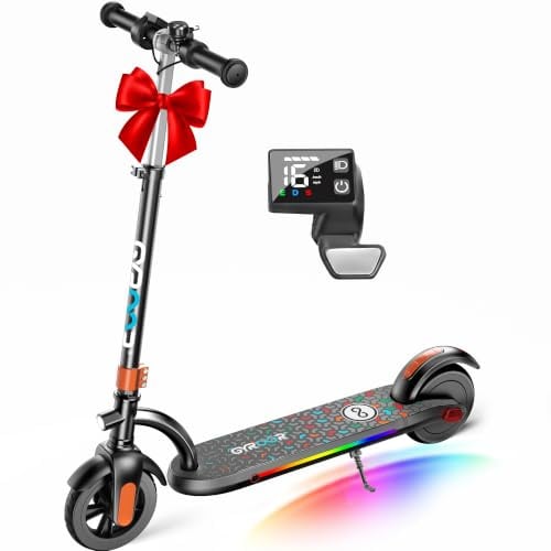 Gyroor H40 E Scooter Kinder 6 bis 12 Jahre 180W Doppelbremse LED | Elektroroller höhenverstellbar 90-100 cm, pannensichere Vollgummireifen bis 65 kg, Geschenk für Kinder, 16 km/h