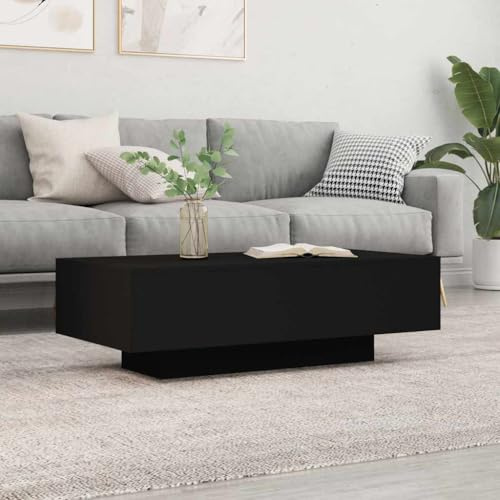 HaoChrymec Black Coffee Table, Modern Engineered Wood Sofa Table with Spacious Tabletop, Minimalist Living Room Table, TV Stand Cabinet Alternative, 100x49.5x31 cm