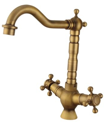 SEWACC Antike Küchenarmatur Aus Massivem Messing Mit Einhebelbedienung Drehbarer Auslauf Vintage-spültischarmatur Für Warm Kaltwasser Einfache Montage Langlebige Retro-design Armatur
