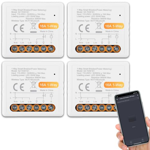ANTELA Smart Relais Schalter WLAN Bluetooth 1 Kanal 16A, 4 Stück | Kompatibel mit Alexa, Kompatibel mit Google Home, Smart Life APP, Kein Hub erforderlich