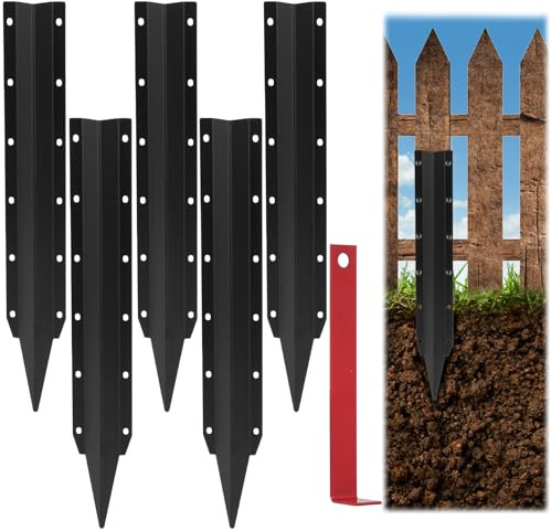 5 Pcs Fence Post Repair Stakes Robust Steel Support Kit with Easy Installation Accessories Fence Post Repair Kit for Fix Broken Wooden Support