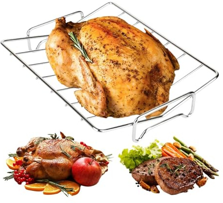 Generico Parrilla para el - de Acero Inoxidable 33x25,4x5,6 cm, Soporte para Antiadherente, Soporte para la cocción de Aves de Corral, Estructura para la circulación del Calor de