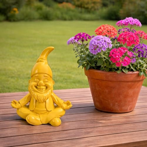 Online Fuchs Gartenfiguren für draußen - lustige Yoga Gartenzwerge, Wichtel - Deko Figuren wetterfest - 16 cm groß (Gelb)