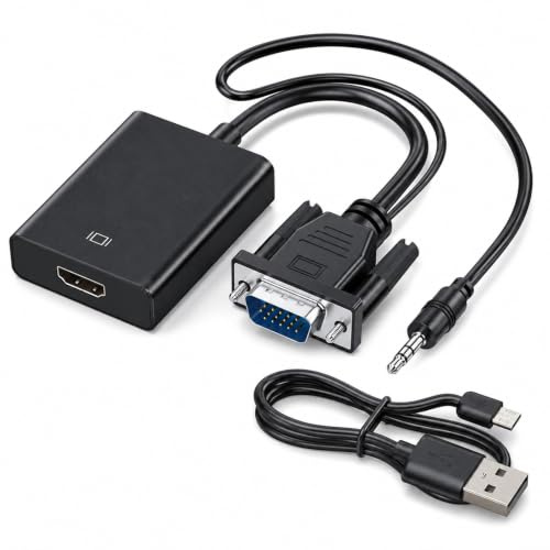 Leloco VGA auf HDMI Adapter 1080P Unidirektional Konverter für PC | Mit Audio und USB Stromkabel, Legierung Gehäuse, Plug & Play, ideal für Laptop zu TV Monitor. Kein HDMI zu VGA