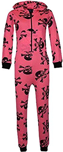 A2Z 4 Kids Girls Boys Cotton Onesie Skull Cross Bone Print Pyjamas - Cotton Onesie Skull Neon Pink 13