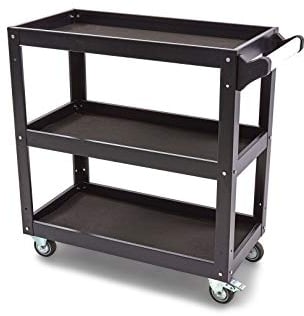 HBM 3-Schicht-Universal-Werkzeugwagen, Schwarz, Metall, Mobiler Werkzeugwagen mit stabiler Handhabung