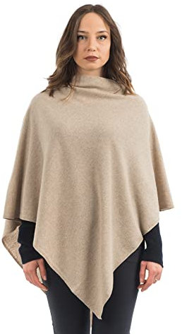 Dalle Piane Cashmere - Poncho aus Kaschmir-Gemisch - Made in Italy - Damen, Farbe: Beige, Einheitsgröße