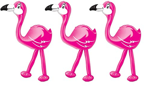Beistle, Aufblasbare Flamingos, 61 cm, Pink/Schwarz/Weiß, 3 Stück