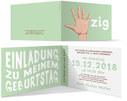 Kartenmachen.de 10-100x Einladungskarten runder Geburtstag 50 Jahre Geburtstagseinladungen - Handzeichen