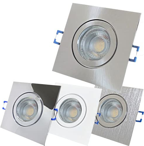 Lichtfaktor24 LED Bad Einbaustrahler 230V inkl. 6 x 5W LED LM Farbe Chrom IP44 LED Einbauleuchten Neptun Eckig Warmweiß Deckenspots