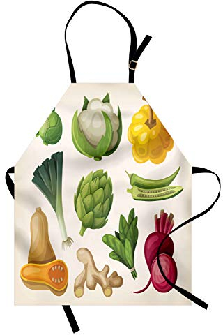 ABAKUHAUS Gemüse Kochschürze, Exotische Menü Vegan Crop Growth Chef Frische Rüben Lauch Spargel Gartenarbeit Theme, Farbfest Höhenverstellbar Waschbar Klarer Digitaldruck, Mehrfarbig