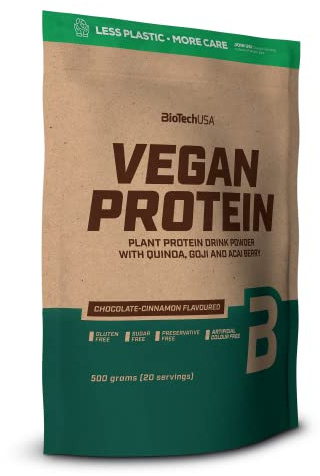 BioTechUSA Vegan Protein | Rice and Pea-Based Shake with Superfoods and Amino Acids | Sugar, Lactose, and Gluten-Free, 500 g, Chocolate-Cinnamon