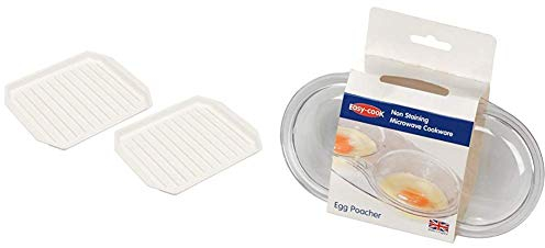 KitchenCraft Microwave Bacon Crisper, Plastic, 12 x 9 cm, Pack of 2 & Easy Cook 2 Cup Microwave Egg Poacher