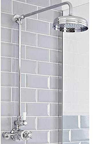 Milano Elizabeth Traditional Rigid Riser Thermostatic Mixer Valve Shower Head - Chrome