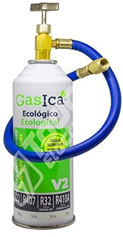 Gasflasche V2, ökologisch, Ersatz für R22, R407, R32, R410A und R290, mit Schlauch mit Schlüssel zum Aufladen von Klimaanlagen, Eingang 1/2 Zoll (1,27 cm) und Ausgang 1/4 Zoll