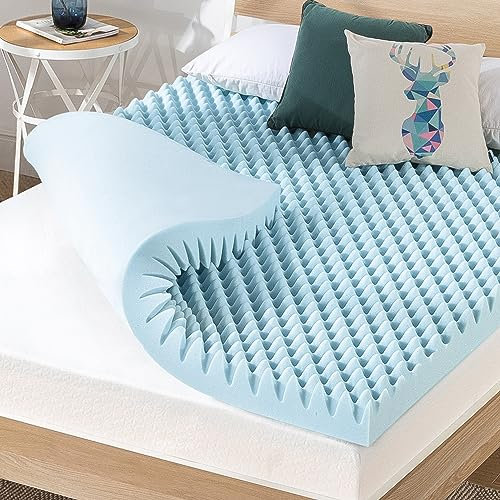 Best Price Mattress 4 Inch Egg Crate Memory Foam Mattress Topper with Cooling Gel Infusion, CertiPUR-US Certified, King, Dorm Essentials, Light Blue