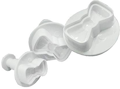 Buwei Plastic 3D Mini Bowknot Shape DIY Fondant Plunger Cutter Cookie Stamp Mold Bow-Tie Biscuit Cupcake Topper Mould Baking Decorating Tools 3Pcs/Set