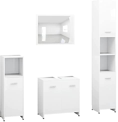 vidaXL Badmöbel Set 4-TLG. Spiegel Unterschrank Badschrank Midi Schrank Hochschrank Badezimmermöbel Waschbeckenunterschrank Weiß Holzwerkstoff