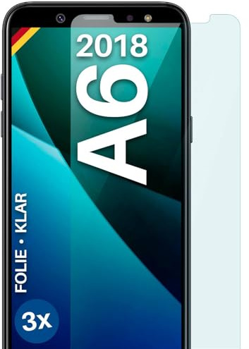 moex für Samsung Galaxy A6 (2018) Schutzfolie Displayschutz Folie Ultra-klar HD 0,2 mm kompatibel mit jeder Hülle, Anbringen ohne Blasen, Handyfolie Extra Kratzfest, FlexProtect 3 Stück
