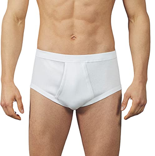 VP Pinuccio Venegoni Lot de 3 culottes classiques pour homme avec ouverture avant côtelée en 100 % coton, fabriqué en Italie, Slip pour homme en coton, taille haute blanc ouverts devant culotte avec