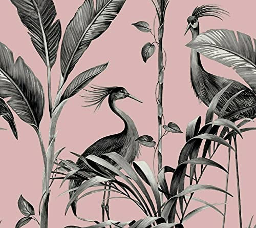 SOPHIE LAURENCE Azzura Tropical Leaf Bird Wallpaper Floral Metallic Wallpaper for Living Room Bedroom Blush