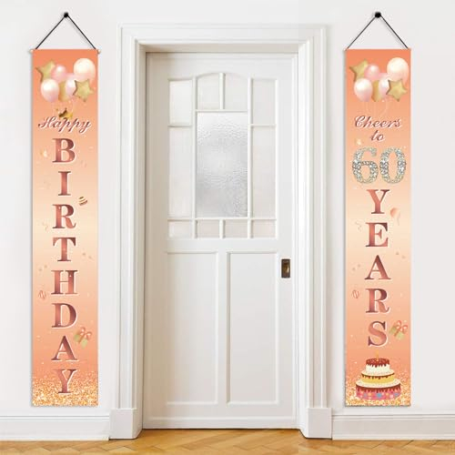 Happy 60th Birthday Door Banner Party Decorations,Rose Gold Fabric 60th Birthday Door Porch Sign Banner for Girls Women 60 Years Old Birthday·Party Indoor Outdoor Decor Supplies