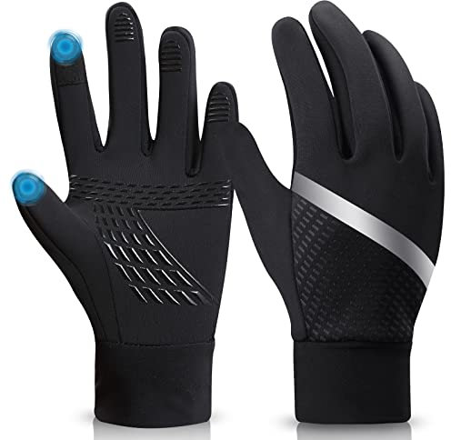 MOCOCITO Kinder Handschuhe Warme Winterhandschuhe, Kids Outdoor Sport Thermo Laufhandschuhe, Touchscreen Handschuhe mit Anti-Rutsch Fahrradhandschuhe Für Jungen Mädchen (Reflektierender Streifen, L)