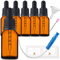HandsUnity 15ml-6 piezas Frasco Pipeta Pequeño Frasco de Vidrio - Set Hecho de Vidrio Ámbar con Tapa de Pipeta Negra Incluye Accesorios