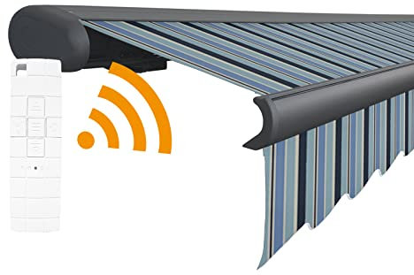 Arilco Elektrische Vollkassettenmarkise Kassettenmarkise Gelenkarmmarkise Markise Sonnenmarkise Sonnenschutz in vielen Farben und Größen wählbar in der Kassettenfarbe Weiss (6x3,5m König)