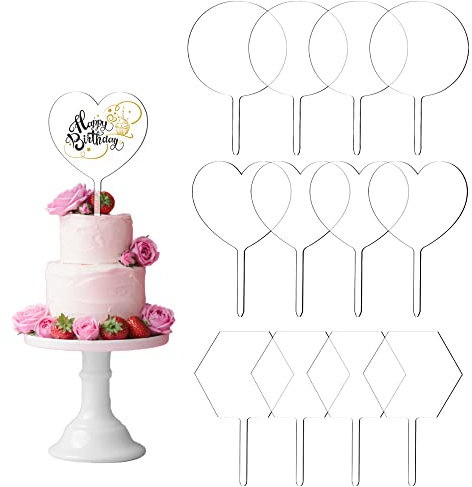 LYTIVAGEN 12 Stück Acryl Kuchen Topper Runde Torten Topper Blanko Herz Cupcake Topper Transparent Tortentopper Leer Kuchenaufsätze DIY Tortentopper 10cm Acryl Kuchen Rohlinge für Geburtstag Hochzeit