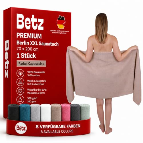Betz 1 Stück Saunatuch 100% Baumwolle Cappuccino 70x200 cm Berlin XXL Saunatücher Sauna Handtuch Weich Groß Frottee Badetuch Farbe Cappuccino