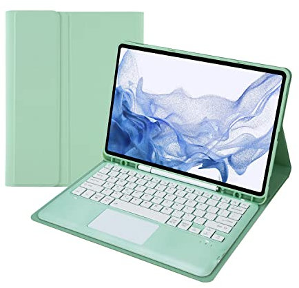 Teclado Tablet para Samsung Galaxy Tab S8 Plus/S7 FE/S7 Plus 12.4 pulgadas Funda, extraíble magnética piel funda con Touchpad teclado Bluetooth Wireless Keyboard, S Pen Holder (verde)