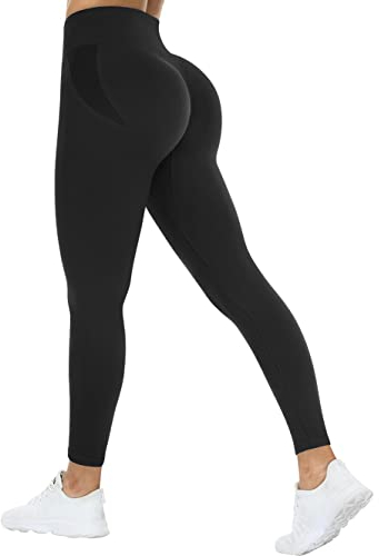 TAYOEA Damen Scruch Butt Leggings Booty Lifting Sports Gym Fitnesshosen Push up Leggings Hohe Taille Übung Fitness Joggen Schwarz,M