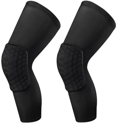 Laiiqi Compression Knee Pads Leg Sleeve, Hex Knee Pads für Basketball Honeycomb Anti Collision Knee Pads Long Kneepads Non-Slip Football Knee Pads for Youth Adult (A Pair Black/L)