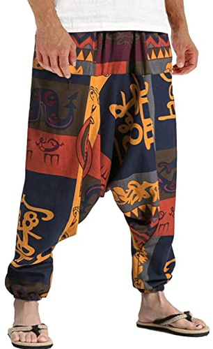 perdontoo Uomo Comodi Cotone Harem Yoga Casual Baggy Hippie Pantaloni