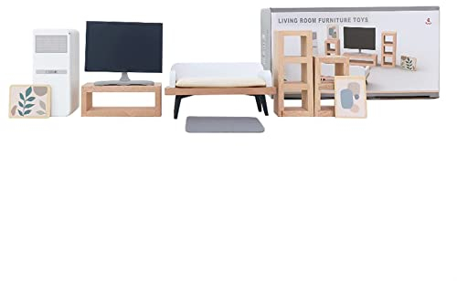 LICHENGTAI Puppenhaus Möbel und Zubehör, Puppenmöbel Kinderzimmer Puppenhaus Ausstattung Holz Puppen Möbel Set Miniatur Puppenhaus Zubehör Badezimmer Schlafzimmer Wohnzimmer