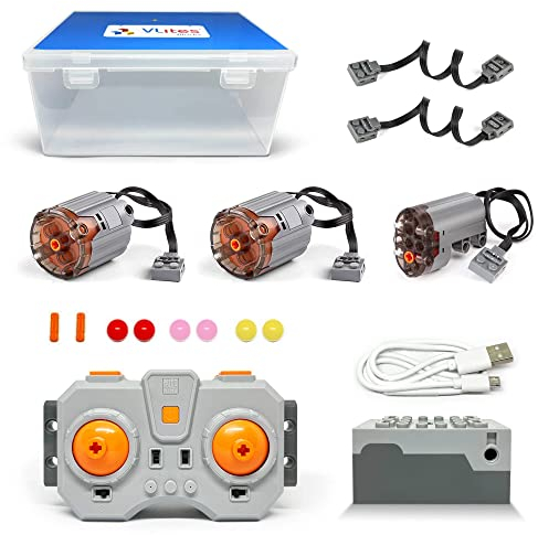 Technik Power Functions Motoren Set, 2x XL Motor, 1x Servomotor, Fernbedienung, Batteriebox, Verlängerungskabel für Technik Autos, Kompatibel mit Lego (A)