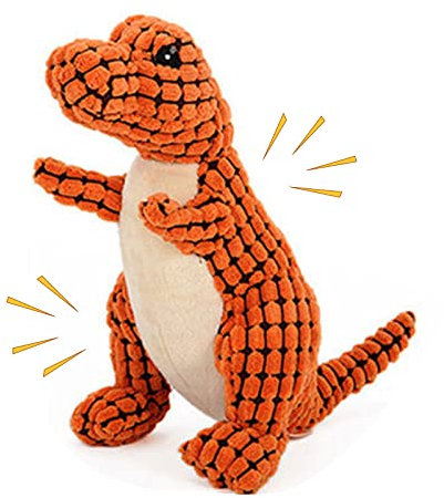 BEE&FLOWER Hund Kauspielzeug mit Dino Design, Kuscheltier Hund Quietschende Hundespielzeuge Kuscheltier Hund Gefüllte Hundespielzeug für Mittlere Kleine Hunde-Orange