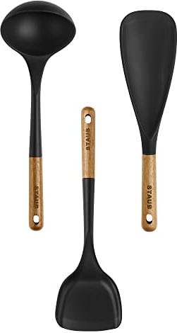 Staub Juego de utensilios de cocina de silicona con mango de madera, 3 piezas