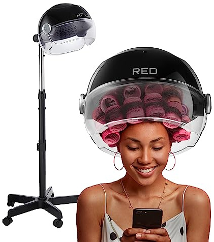 RED by Kiss 3000 Ceramic Stand Hood Dryer with Digital Timer, Adjustable Height, 360° Wheels, 3 Temp Settings, Quick Drying, Comfortable Hood, Ideal for Home & Salon Use