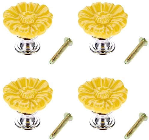 MUXSAM Vintage Flower Cabinet Knobs Ceramic Kitchen Cupboard Drawer Door Pull Handles (Yellow, 4Pcs)