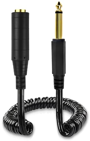 MEIRIYFA 6.35mm Mono Gitarre Instrument Verlängerungskabel, 6.35mm 1/4'' TS Stecker zu Buchse Stereo Audio Kabel Coiled Kabel für Keyboard Verstärker Lautsprecher Klavier (gestreckte Länge 0.8M)